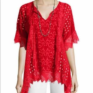 Johnny Was Red Embroidered Top